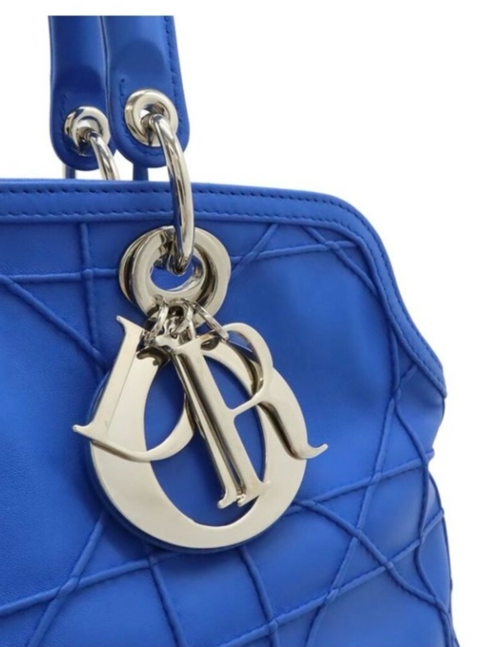 Dior Granville Cannage Tote Leather Blue Silver LIKE NEW AUTHENTIC - Picture 8 of 9
